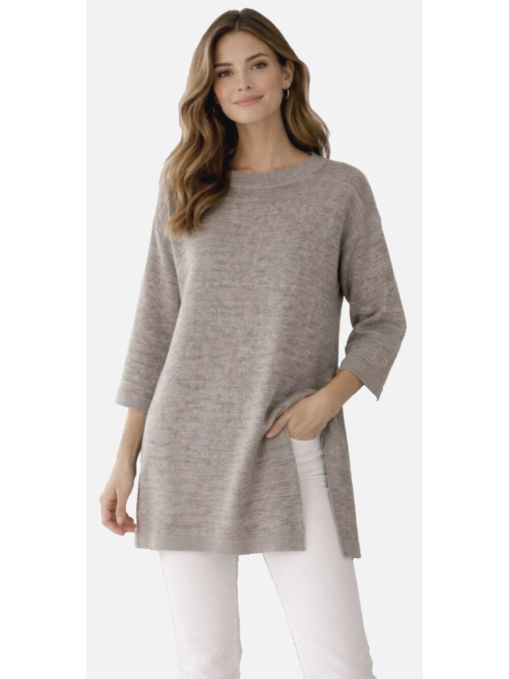 New Eileen Fisher 100% Organic Linen Melange 3/4 Sleeve Tunic Top